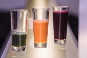 Vegetable juice of carrots, red beetroot, leafy green vegetables